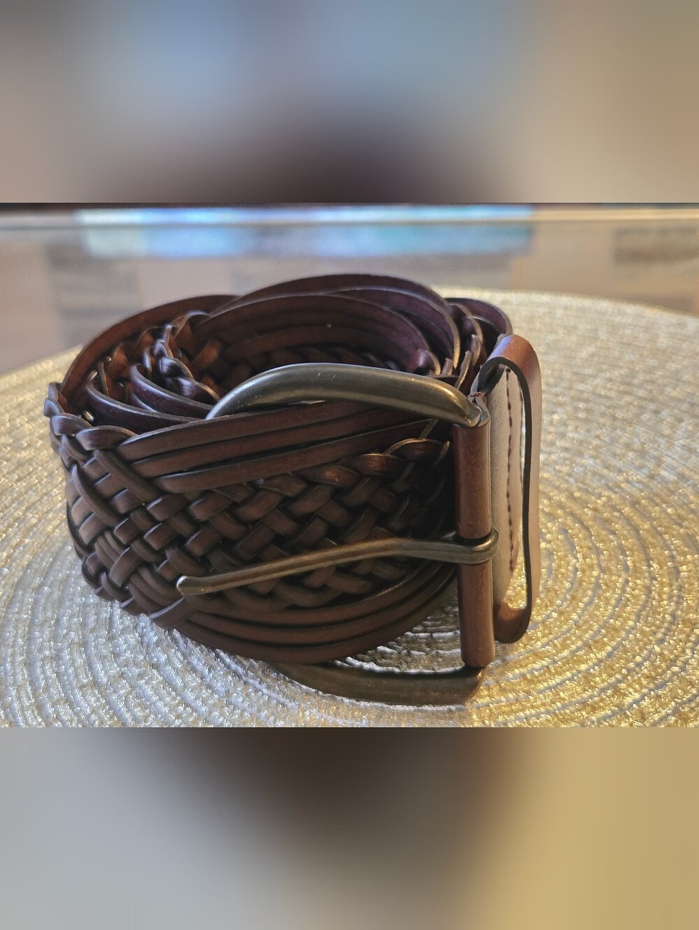 Vintage Brown Bonded Leather Braided Belt Womens Medium  Wide Boho Western Weave